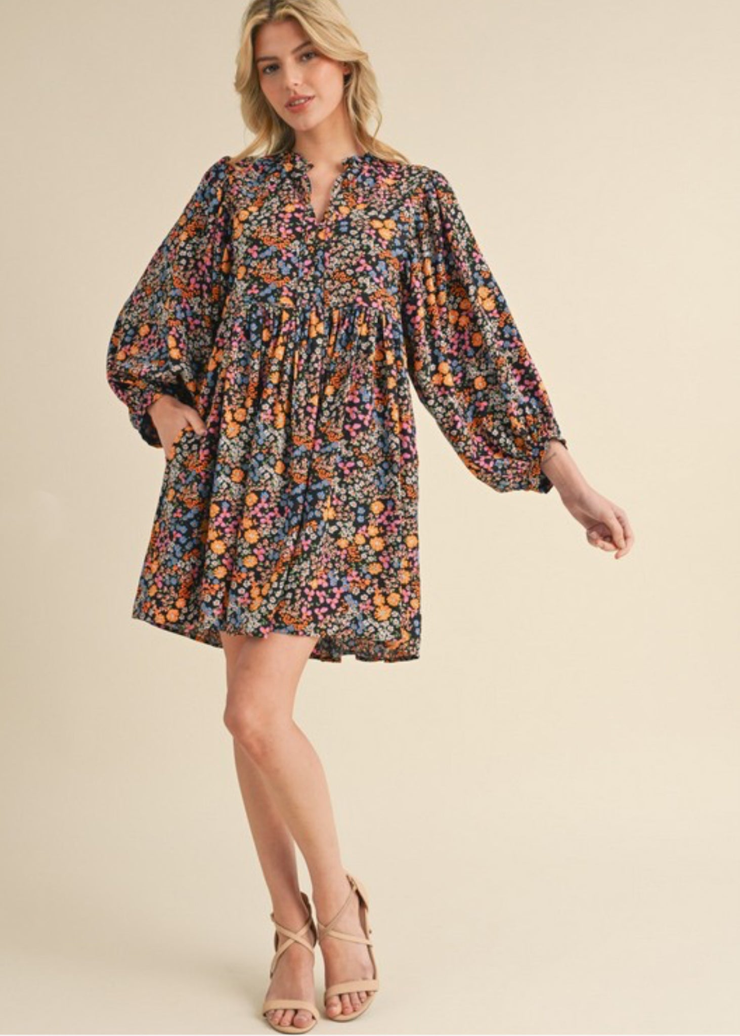 Luna, Womens Knee Length Dress, Black Floral M Luna, Womens Knee Length Dress, Black Floral M
