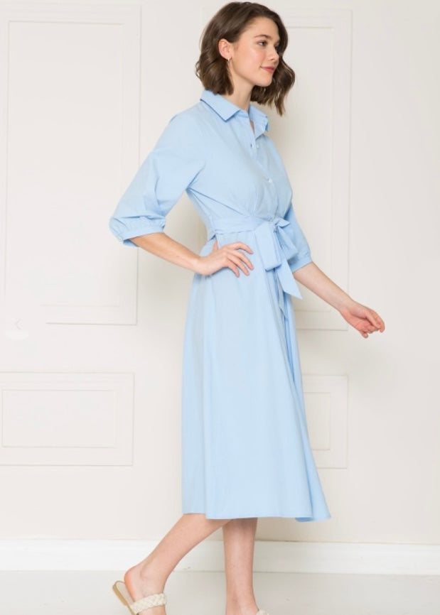 Blue Star, Shirt Dress, Midi Dress, Pale Blue M Blue Star, Shirt Dress, Midi Dress, Pale Blue M