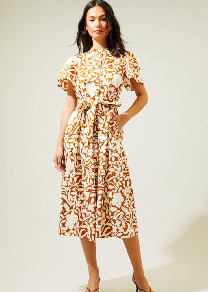 Ayla, Womens Midi Dress, Bell Sleeve, Self Belt – BlushDesert