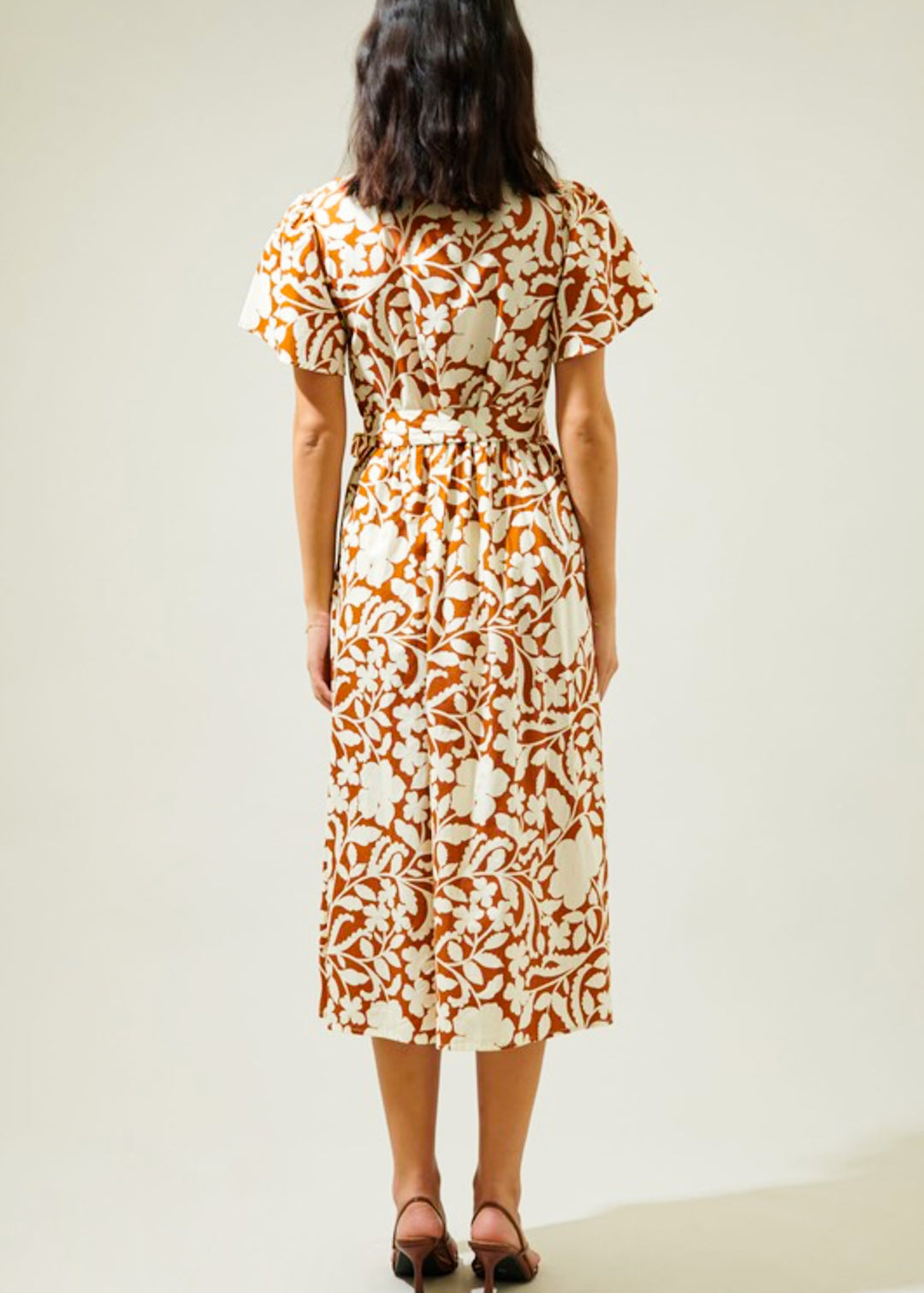 cream dress with brown flowers Cream Floral Maxi Dress With Lace Back main image 0