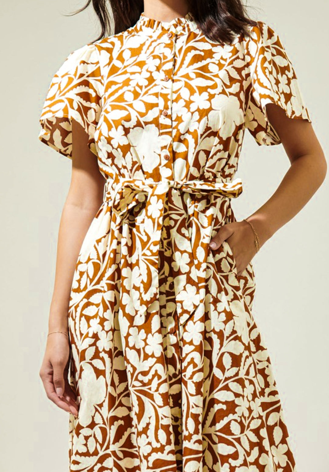 Ayla, Womens Midi Dress, Bell Sleeve, Self Belt BlushDesert Ayla, Womens Midi Dress, Bell Sleeve, Self Belt BlushDesert