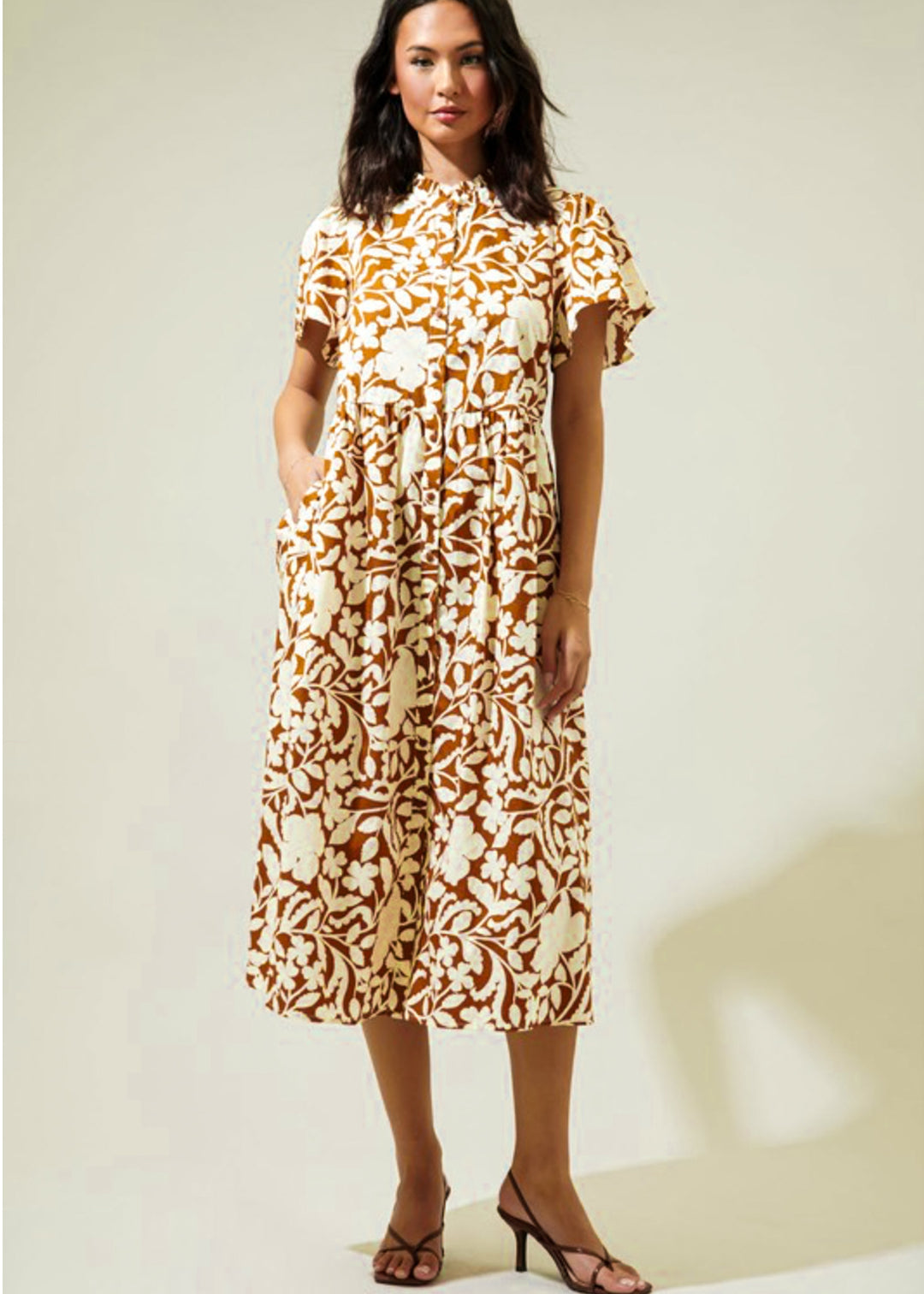 Ayla, Womens Midi Dress, Bell Sleeve, Self Belt  BlushDesert