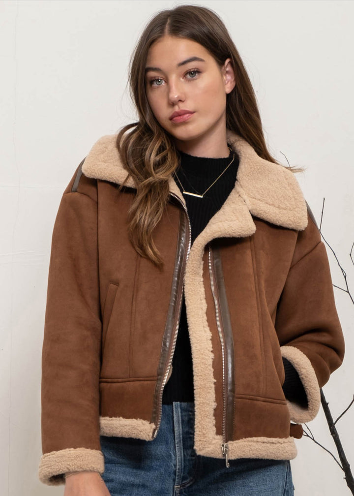 Shearling bomber jacket womens cheap