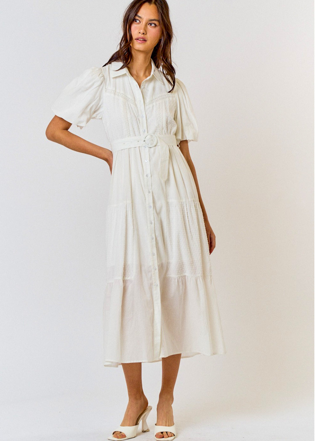 Frankie, Midi Dress, Shirt Dress, Puff Sleeve  BlushDesert