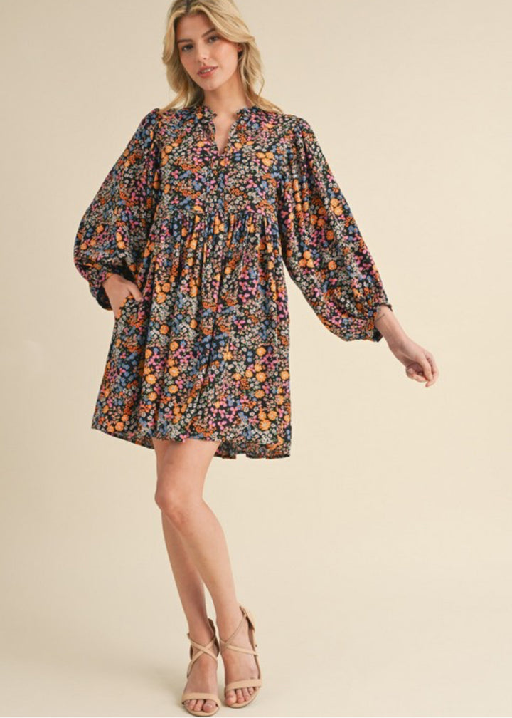 floral knee length dresses with sleeves Luna, Women's Dress, Black – BlushDesert size:12W color:Blue elastic waistband Lyvia Long Sleeve Mini