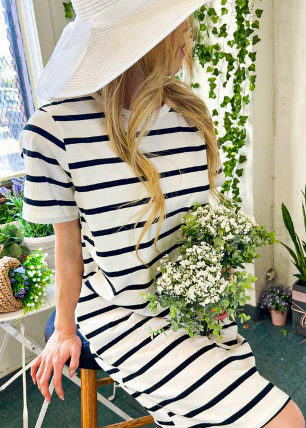 Peri, Stripe Knit Midi T-Shirt Dress, Stripes M