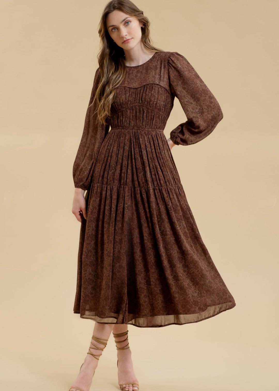 chinese dress ladies Roma, Womens Midi Dress, long sleeve, Chiffon – BlushDesert