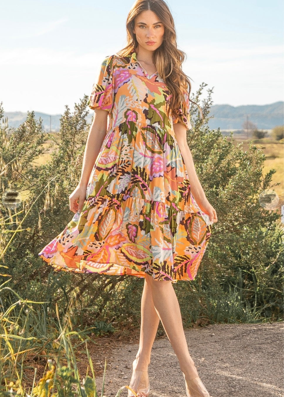 Tiger Lily, Knee Length Dress, Puff Sleeve, Floral L Tiger Lily, Knee Length Dress, Puff Sleeve, Floral L